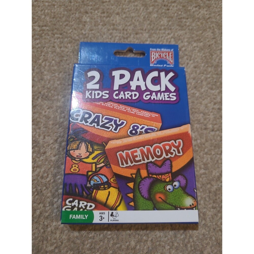 Bicycle Playing Cards 2 Pack Kids Card Game Crazy 8’s and Memory New In Box